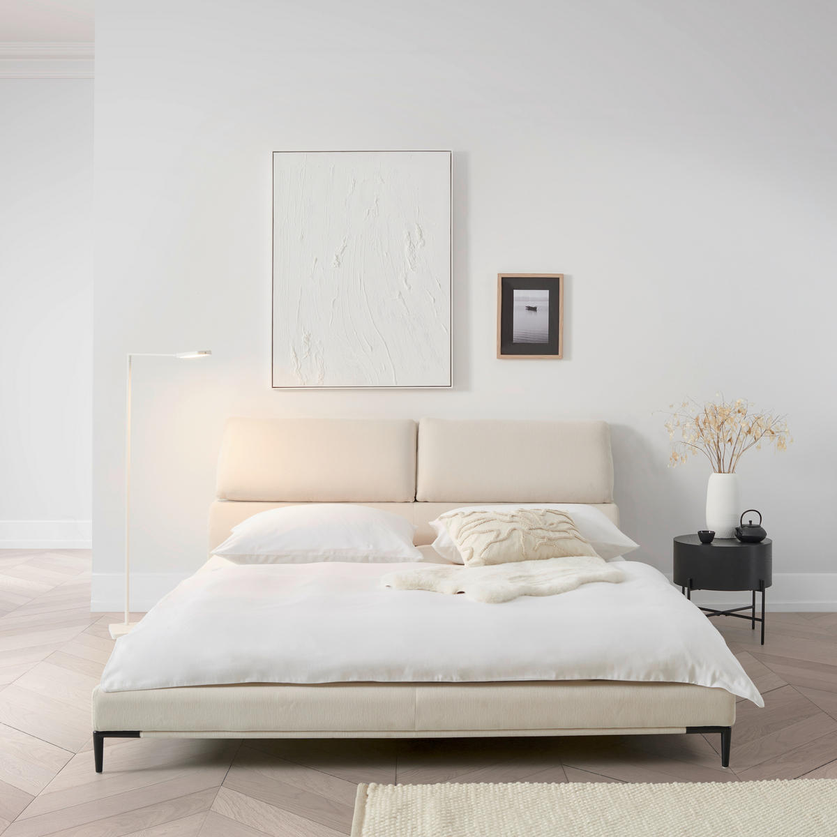 POLSTERBETT 180/200 cm  in Creme  - Creme/Schwarz, Modern, Holz/Textil (180/200cm) - Livetastic