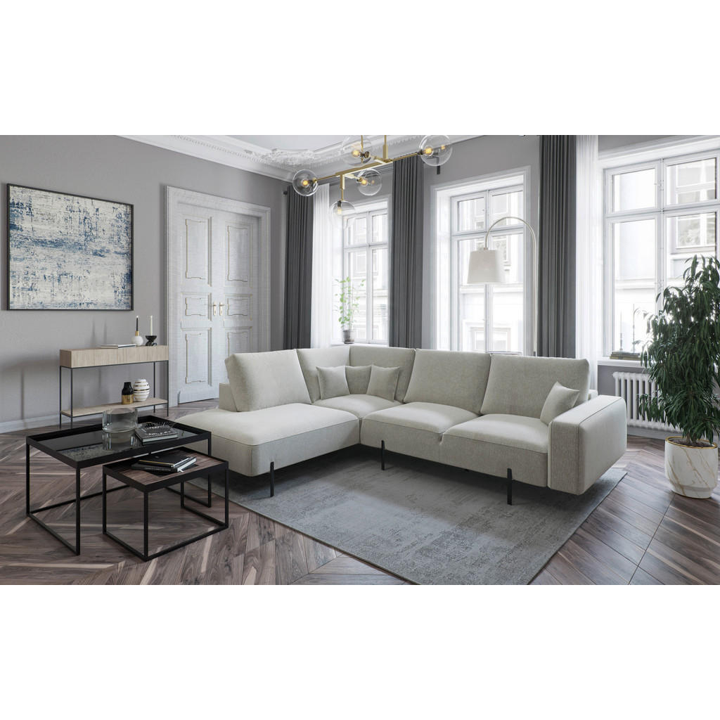 Thumbnail - Novel Ecksofa, Creme, Textil, 4-Sitzer, Füllung: Daunen, Silikon, Ottomane links, L-Form, 280x223 cm, Made in EU, Rücken...