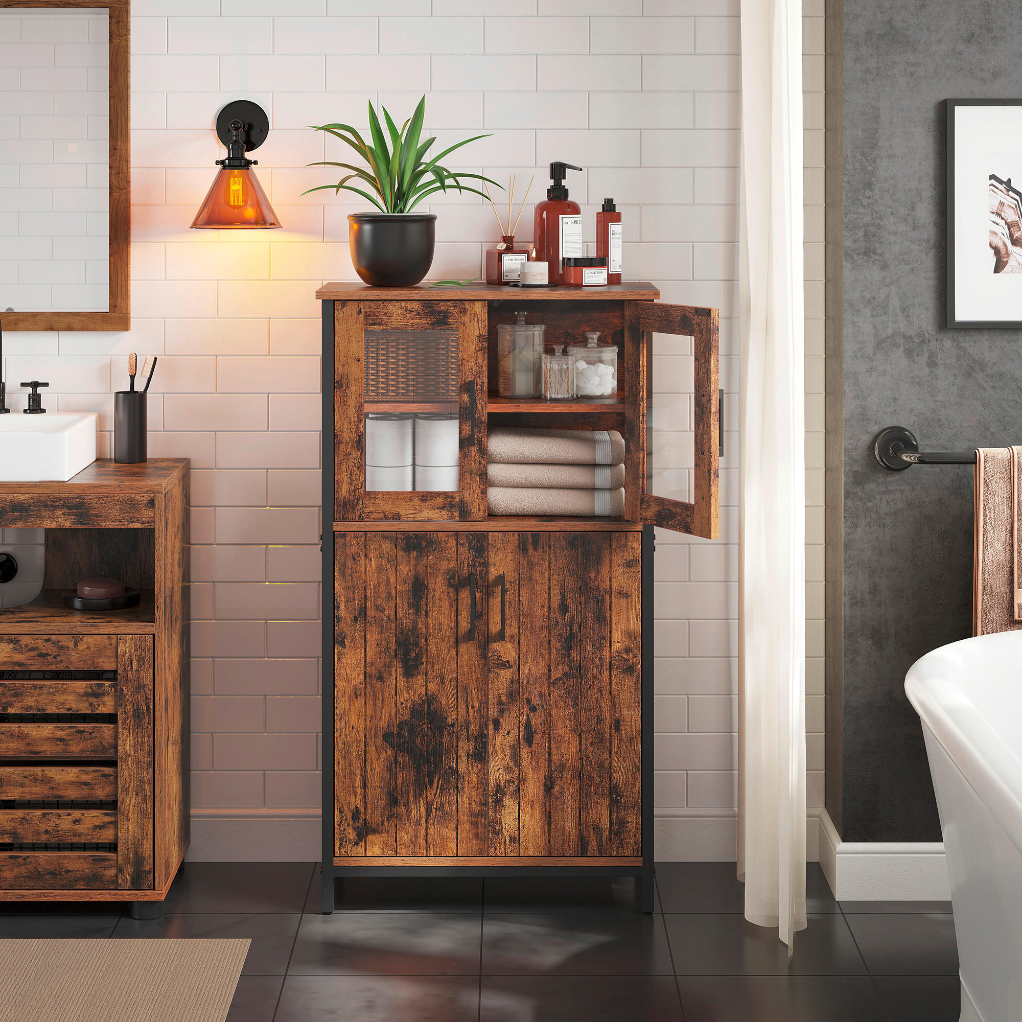 Thumbnail - Mid.you Highboard, Schwarz, Dunkelbraun, Holzwerkstoff, 2 Fächer, 60x108x30 cm, stehend, Wohnzimmer, Kommoden & Sideboar...