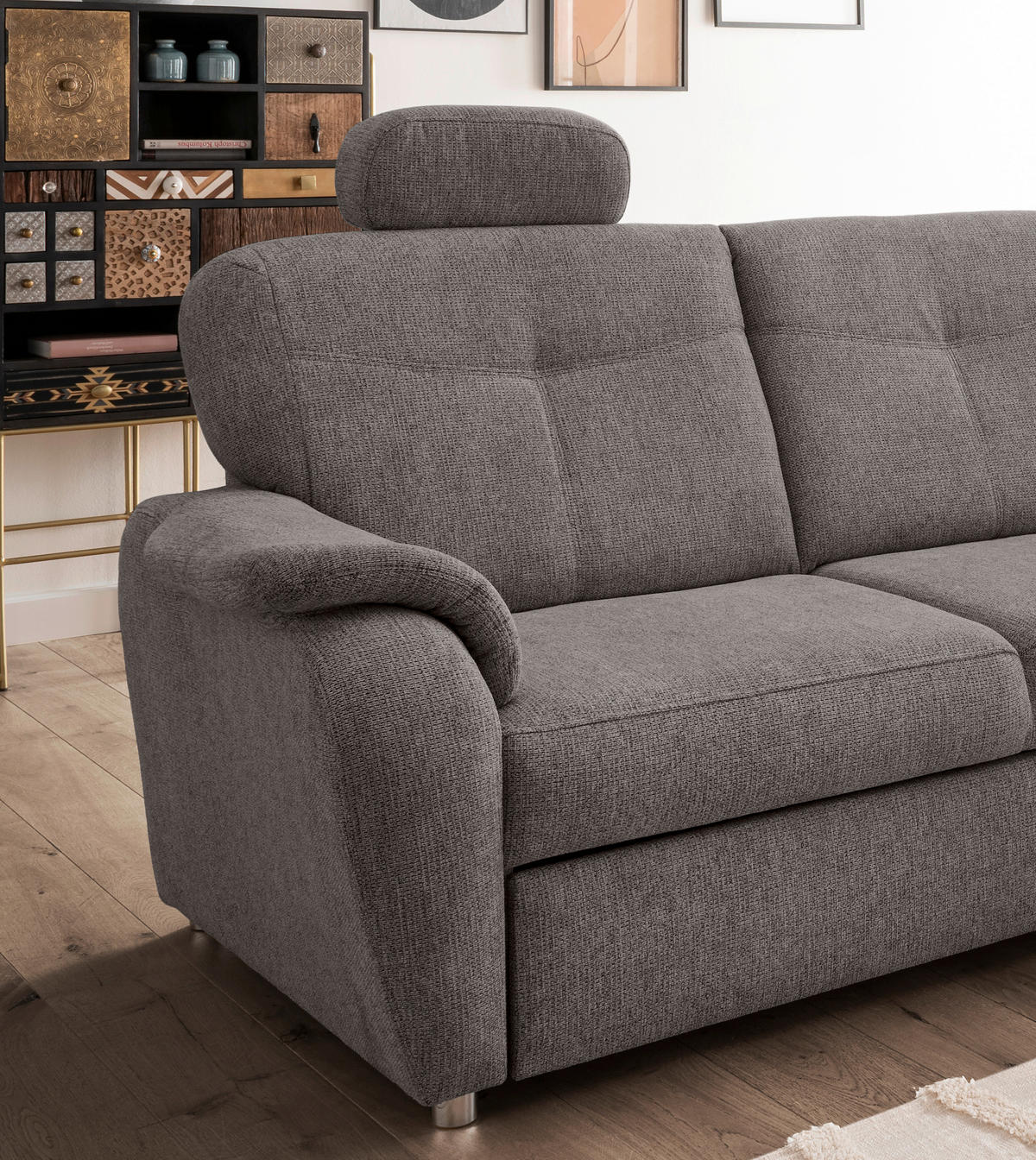 ECKSCHLAFSOFA in Chenille Graubraun  - Chromfarben/Graubraun, Modern, Kunststoff/Textil (264/180cm) - Livetastic