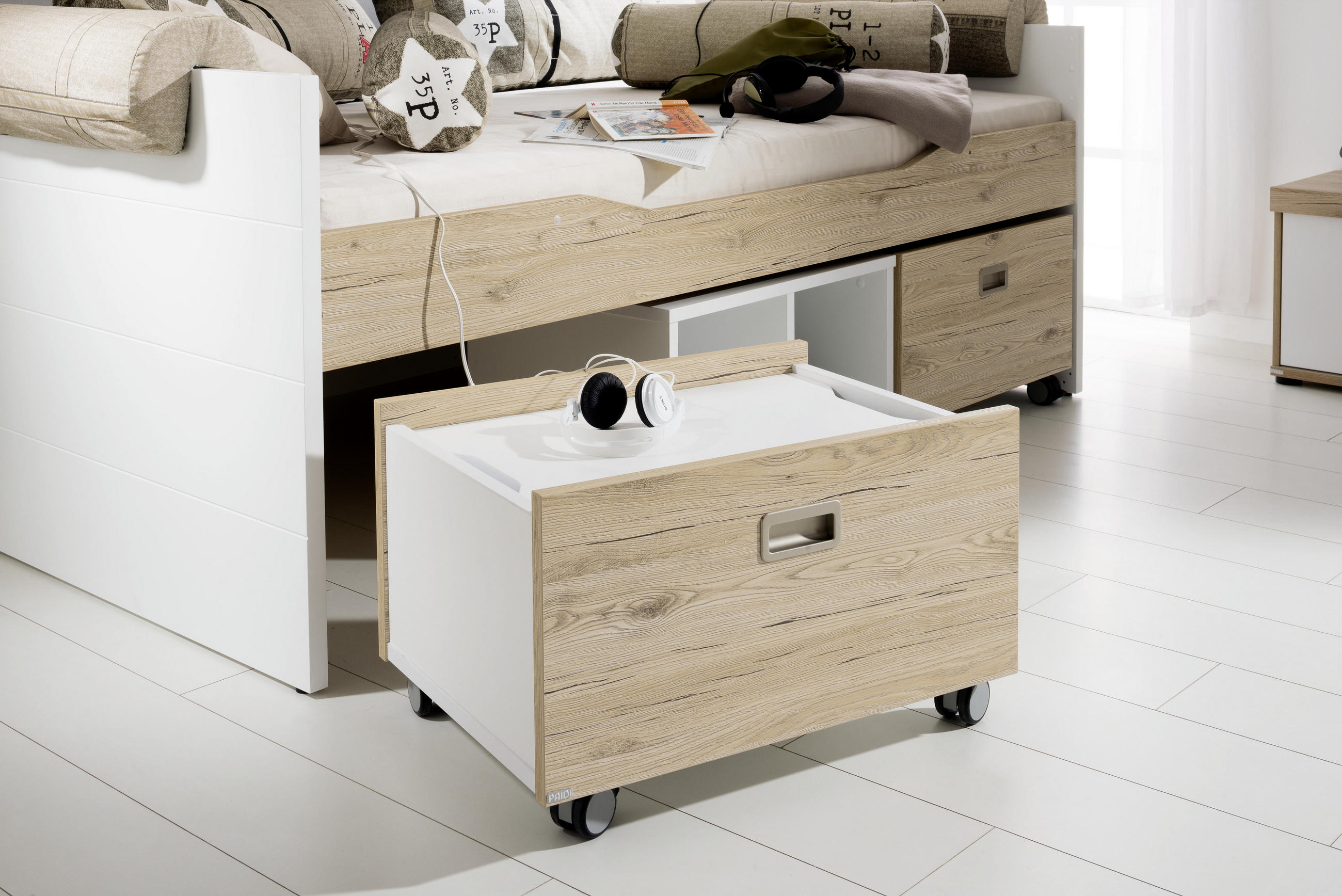 ROLLBOX     - Eichefarben/Weiß, Design, Holzwerkstoff (65,0/40,4/47,0cm) - Paidi