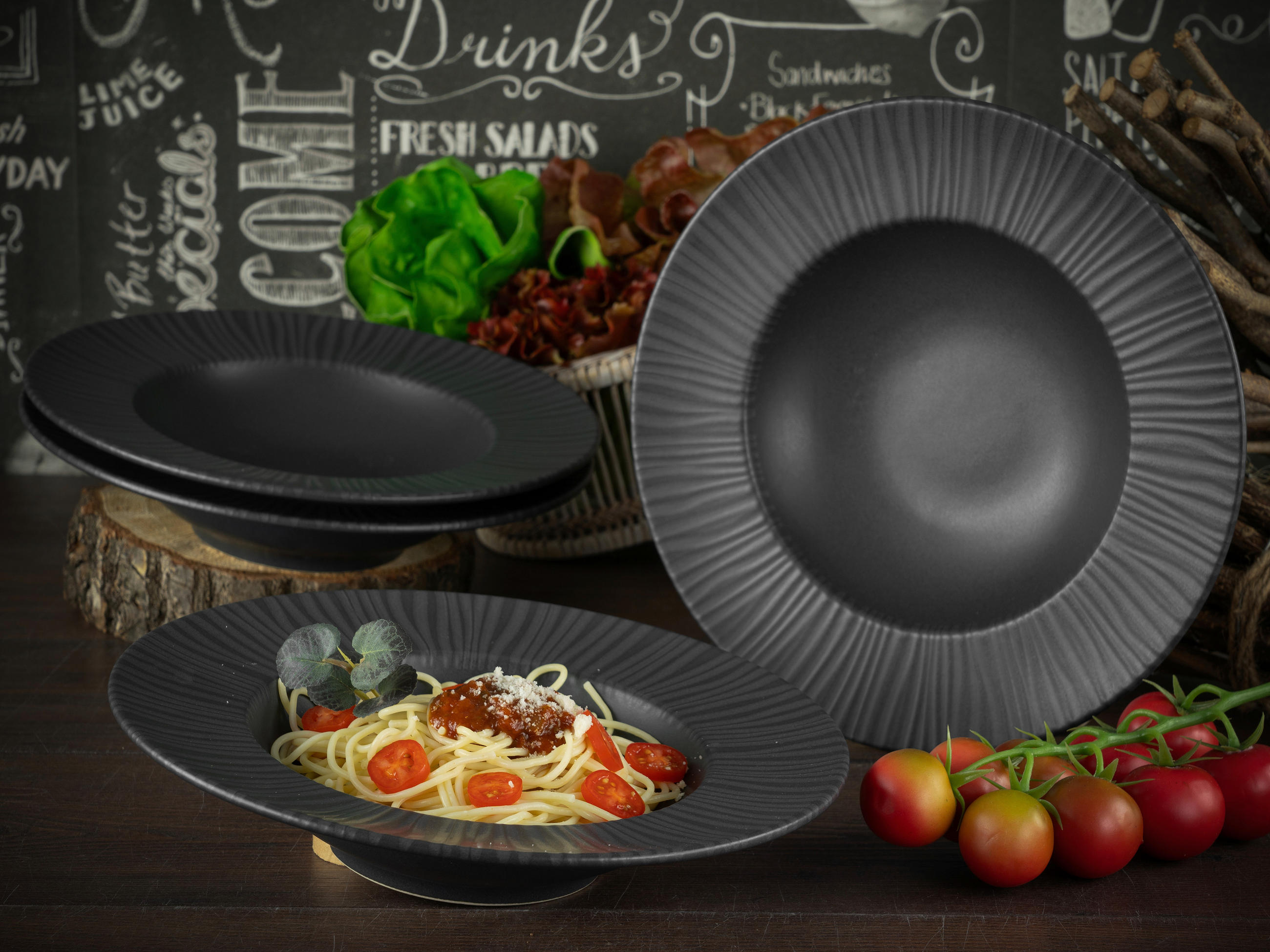 PASTATELLERSET Steinzeug 4-teilig  - Anthrazit, Trend, Keramik (27cm) - Creatable