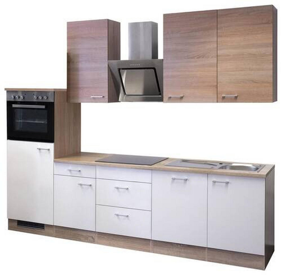 KÜCHENBLOCK 280 cm   in Weiß, Sonoma Eiche  - Alufarben/Weiß, MODERN, Holzwerkstoff/Kunststoff (280cm) - FlexWell