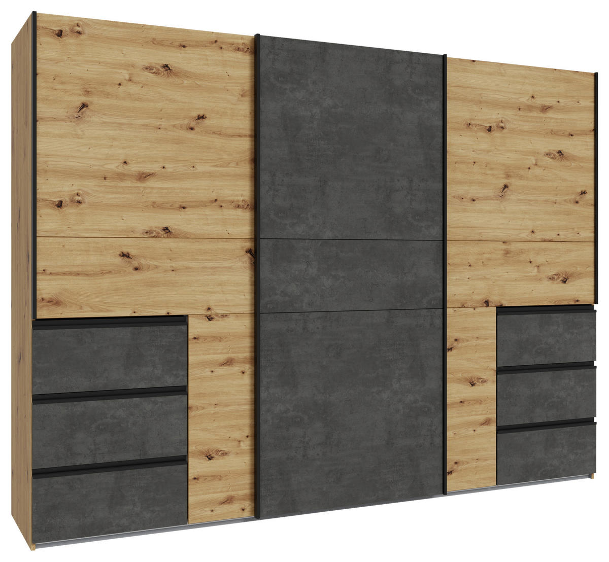 SCHWEBETÜRENSCHRANK 270/200/61 cm 3-türig Dunkelgrau, Eiche Artisan von CARRYHOME