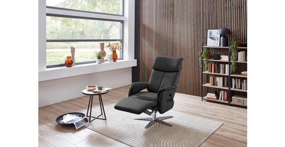 RELAXSESSEL in Leder Anthrazit - Edelstahlfarben/Anthrazit, Design, Leder/Metall (70/124/85cm) - Cantus