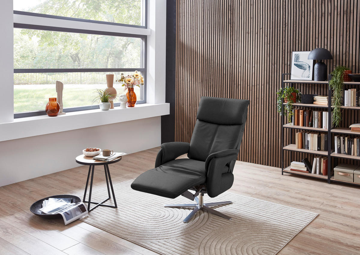 RELAXSESSEL in Leder Anthrazit  - Edelstahlfarben/Anthrazit, Design, Leder/Metall (70/124/85cm) - Cantus