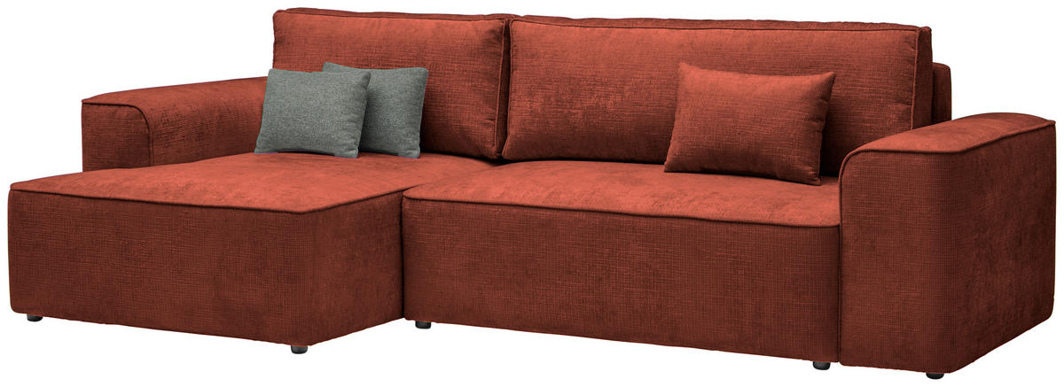 ECKSOFA in Plüsch Rostfarben  - Rostfarben/Blaugrau, Design, Kunststoff/Textil (152/288cm) - Xora