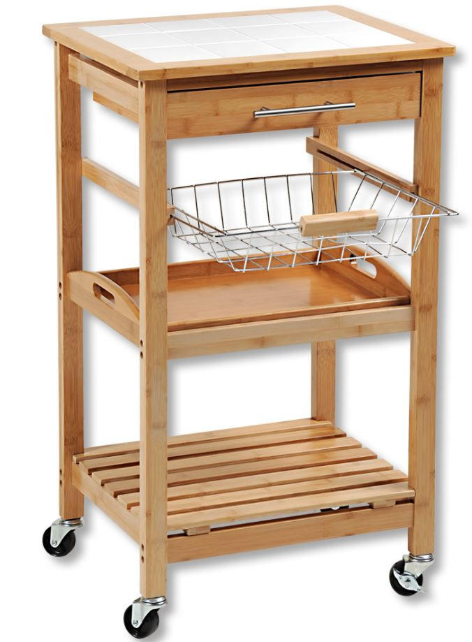 SERVIERWAGEN Bambus massiv  - MODERN, Holz/Keramik (49/81/38cm) - Kesper