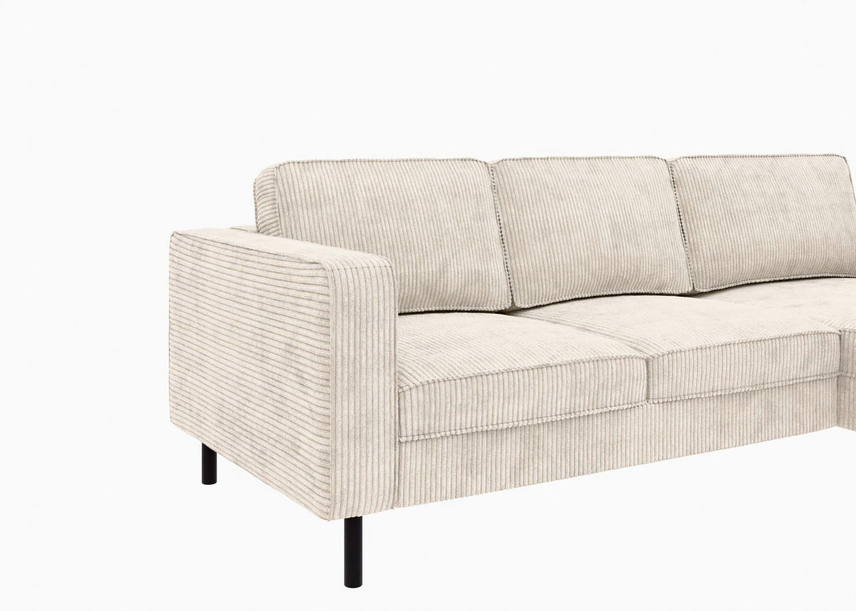 ECKSCHLAFSOFA WATKINS  mit Schlafen auf Sitzhöhe, Rücken echt, Armteil links, Armteil rechts Cord Creme  - Creme/Schwarz, MODERN, Textil/Metall (232/161cm) - Trendmanufaktur
