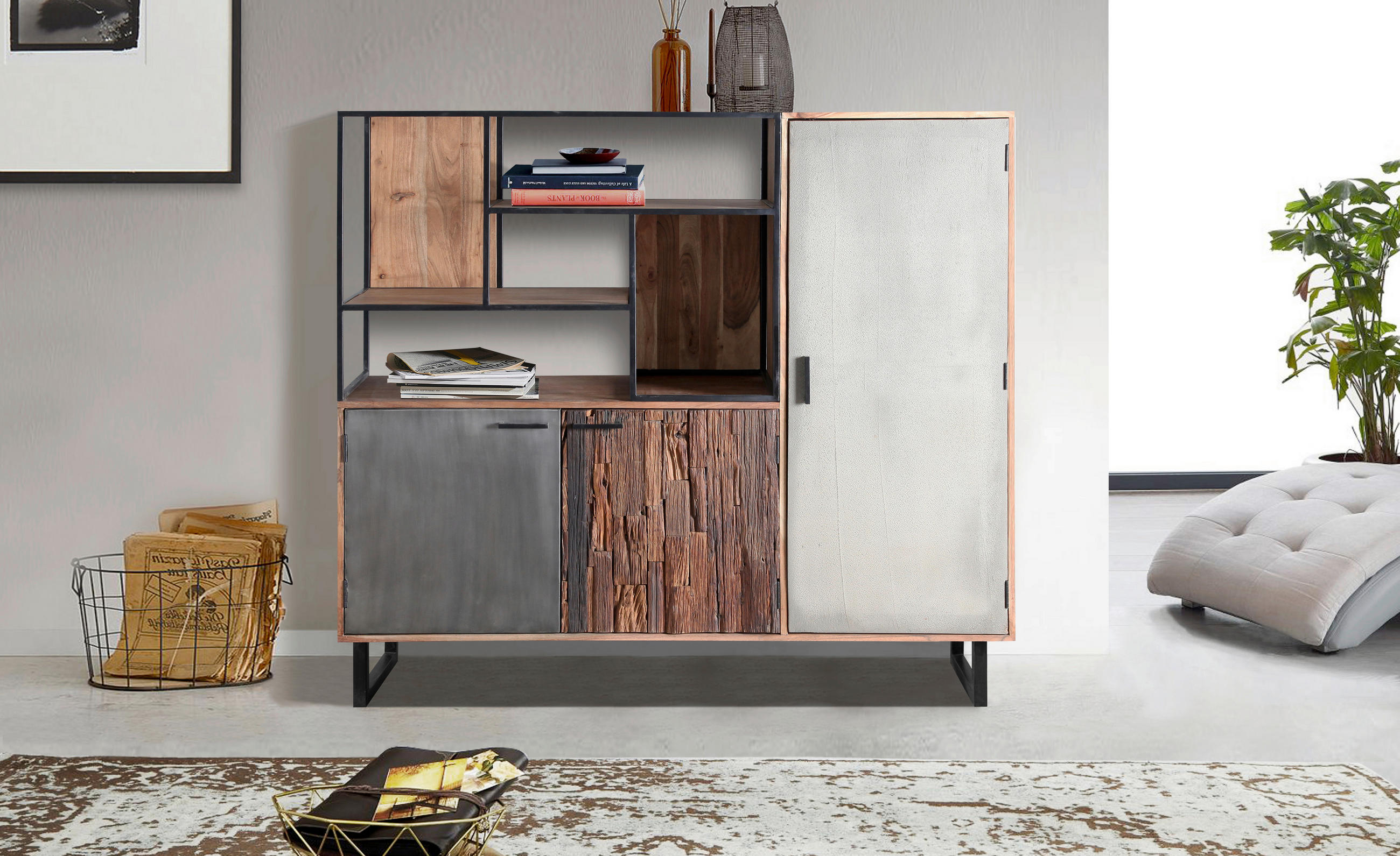 HIGHBOARD  in 163/150/40 cm  - Dunkelbraun/Schwarz, Design, Holz/Stein (163/150/40cm) - Carryhome