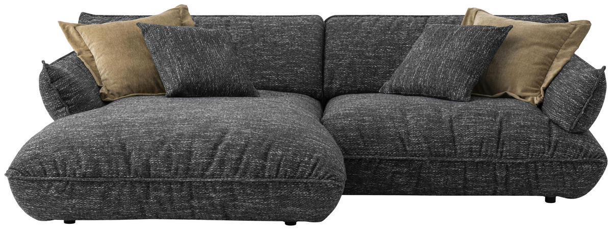 ECKSOFA in Flachgewebe Graubraun  - Graubraun/Schwarz, Design, Kunststoff/Textil (185/264cm) - Emilio Belluti