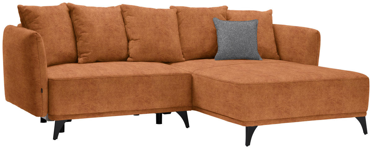 ECKSOFA in Chenille Cognac  255/172 cm  - Cognac/Schwarz, LIFESTYLE, Textil/Metall (255/172cm) - Carryhome