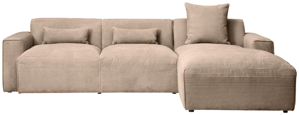 ECKSOFA Hellbraun Cord  - Hellbraun/Schwarz, Design, Kunststoff/Textil (303/196cm) - Livetastic