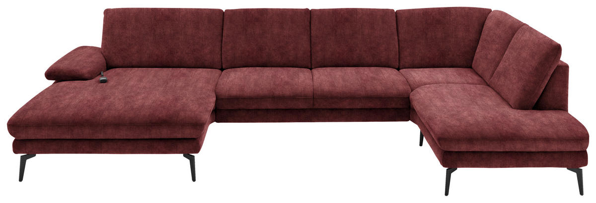 WOHNLANDSCHAFT in Velours Weinrot  - Weinrot/Schwarz, Design, Textil/Metall (180/344/208cm) - Dieter Knoll
