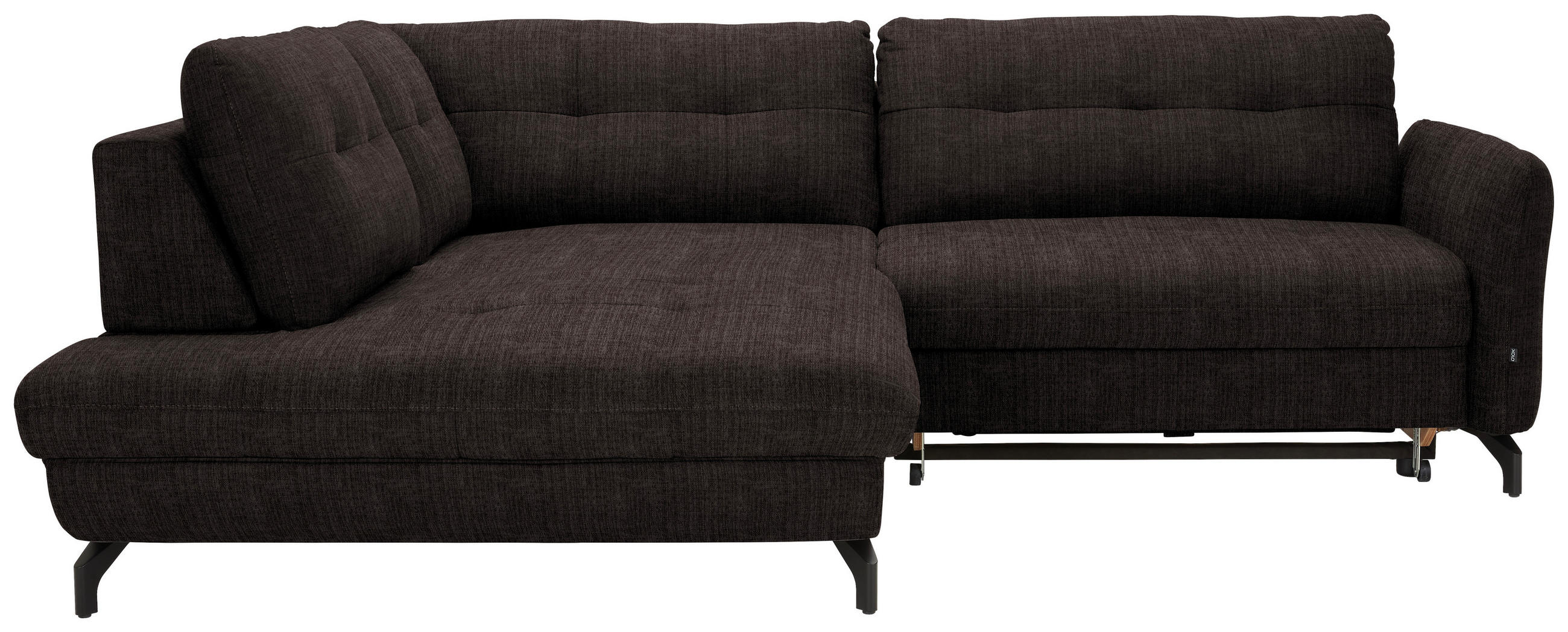 ECKSOFA in Flachgewebe, Leinenoptik Dunkelbraun  - Dunkelbraun/Schwarz, Design, Textil/Metall (208/247cm) - Xora