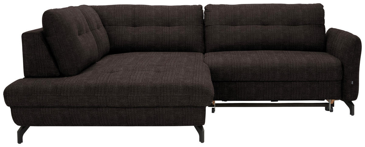 ECKSOFA in Flachgewebe, Leinenoptik Dunkelbraun  - Dunkelbraun/Schwarz, Design, Textil/Metall (208/247cm) - Xora