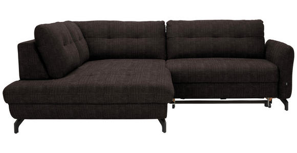 ECKSOFA in Flachgewebe, Leinenoptik Dunkelbraun  - Dunkelbraun/Schwarz, Design, Textil/Metall (208/247cm) - Xora