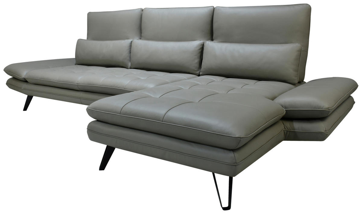 ECKSOFA Grau, Taupe Echtleder  - Taupe/Schwarz, Design, Leder/Kunststoff (312/104-128cm) - Celina Home