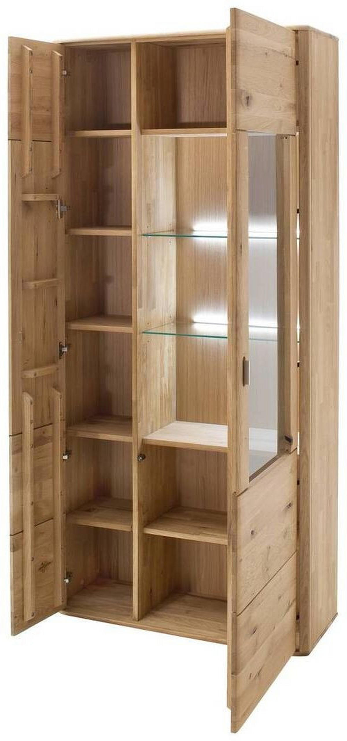 VITRINE in massiv Balkeneiche Eichefarben  - Eichefarben, Design, Glas/Holz (96/208/38cm) - Livetastic