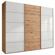 SCHWEBETÜRENSCHRANK 250/217/67 cm 3-türig Weiß, Eiche Bianco  - Eiche Bianco/Weiß, Natur, Glas/Holz (250/217/67cm) - Linea Natura