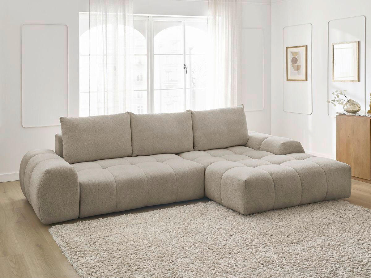 ECKSCHLAFSOFA EVEREST  mit Rücken echt, Armteil links, Armteil rechts Flachgewebe Taupe  - Taupe/Schwarz, MODERN, Kunststoff/Textil (180/318cm) - Livetastic