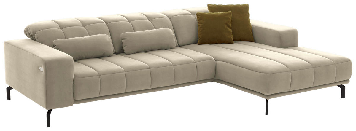 ECKSOFA Creme Velours  - Creme/Schwarz, Design, Textil/Metall (293/195cm) - Beldomo Style