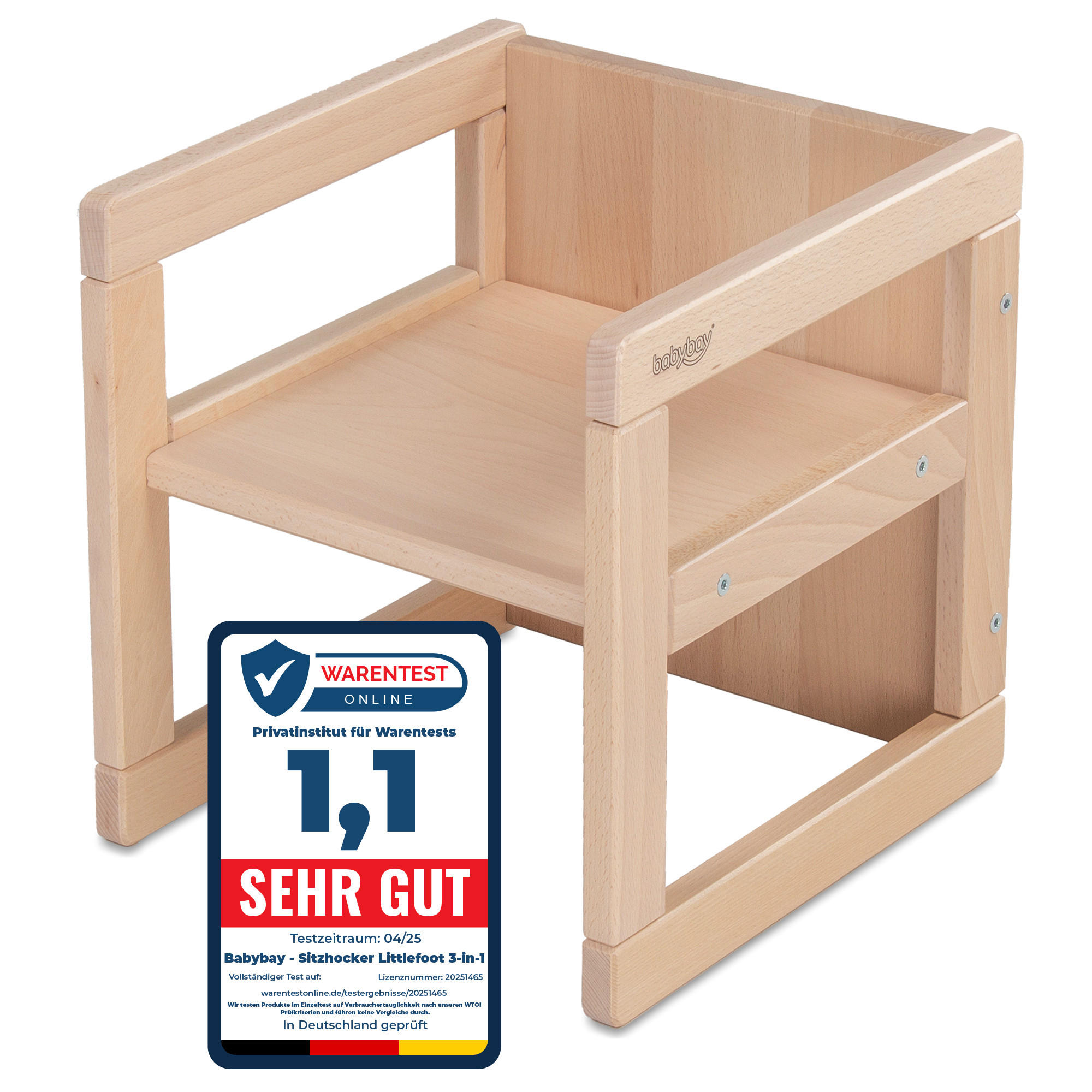 LERNTURM Littlefoot 3-in-1  - Naturfarben, Basics, Holz (32/32/32cm) - Tobi