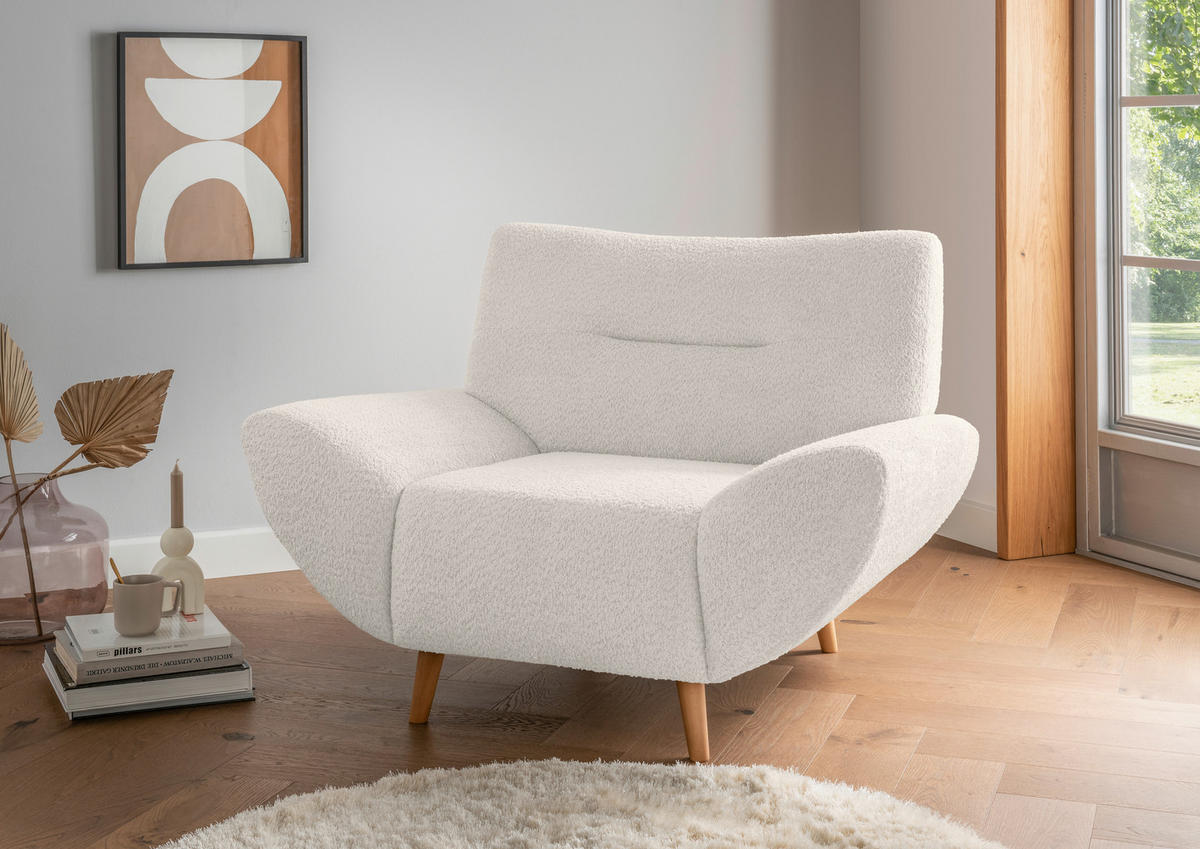 SESSEL in Bouclé Weiss  - Wildeiche/Weiss, Konventionell, Holz/Textil (111/81/90cm) - MID.YOU