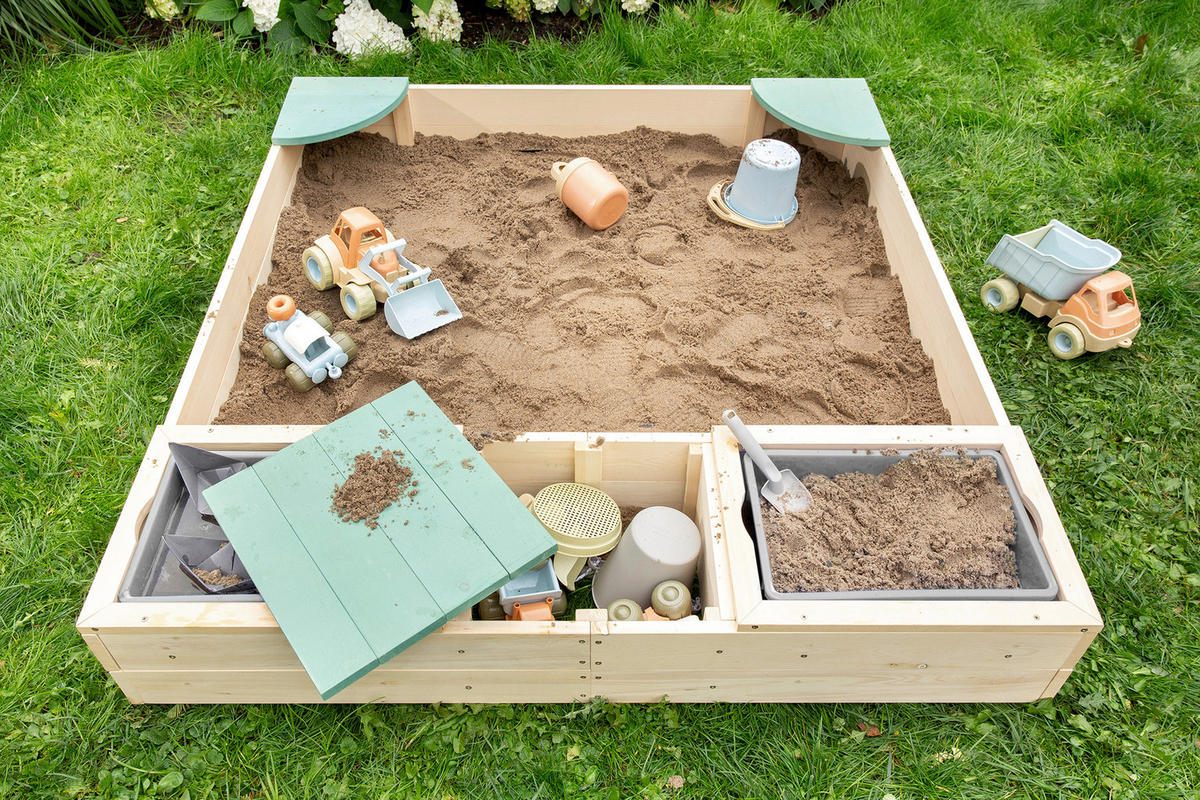 SANDKASTEN 135/125/20 cm  - Naturfarben/Grün, Basics, Holz (135/125/20cm) - MUDDY BUDDY