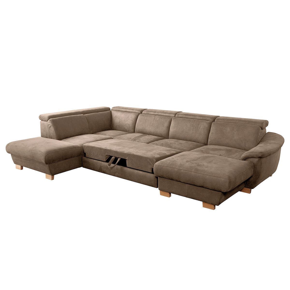 WOHNLANDSCHAFT Mikrofaser Braun  - Naturfarben/Braun, Design, Holz/Textil (273/347/238cm) - Livetastic
