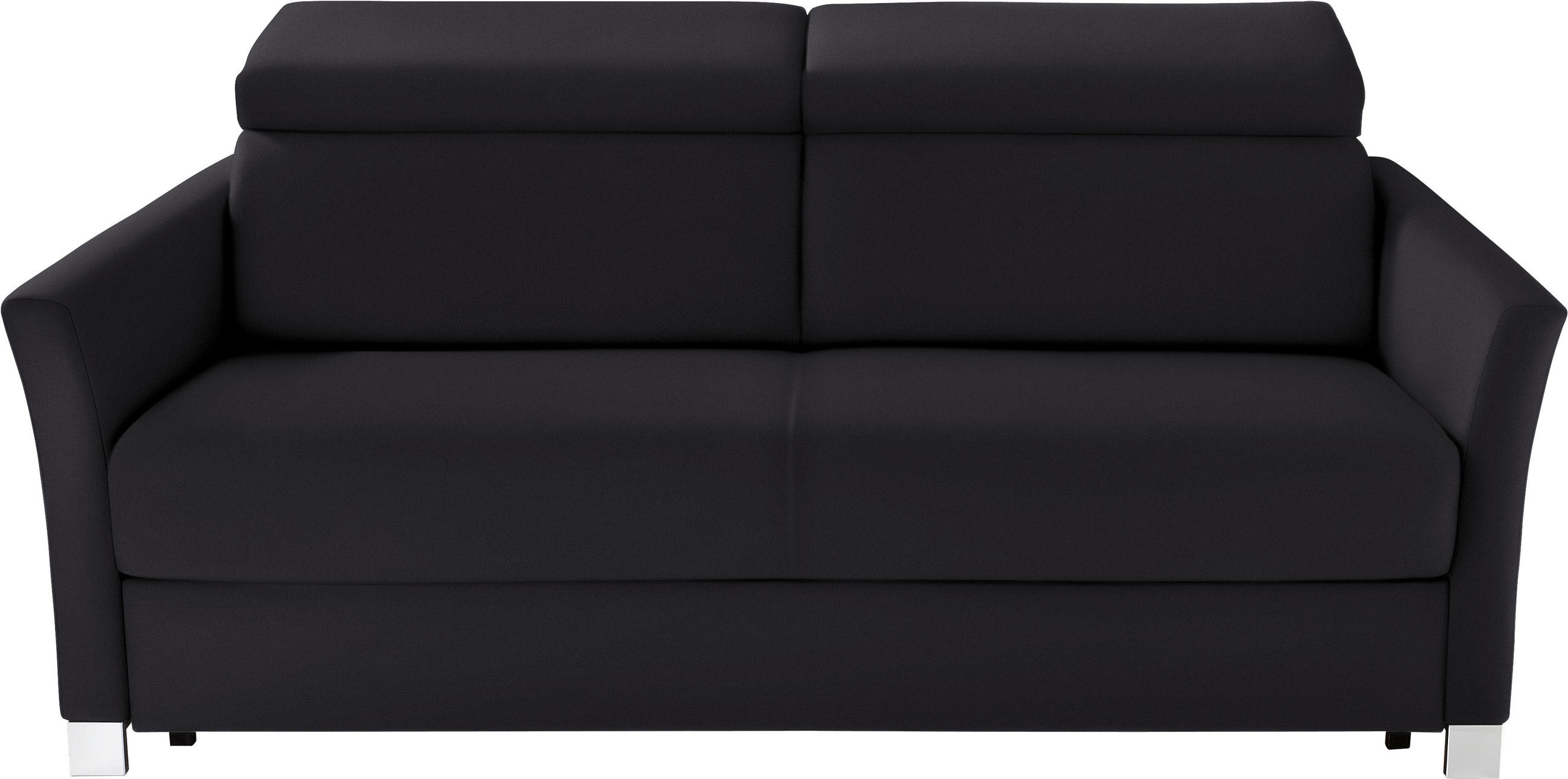 SCHLAFSOFA Schwarz Echtleder  - Chromfarben/Schwarz, KONVENTIONELL, Leder/Metall (185/82/100/100cm) - Bali