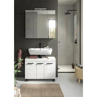 BADEZIMMER 2-teilig  in 82 cm  - Weiß Hochglanz/Schwarz, Trend, Glas/Holzwerkstoff (82cm) - MID.YOU