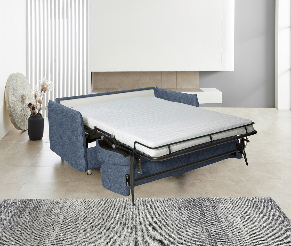 SCHLAFSOFA  in Flachgewebe Blau  - Chromfarben/Blau, Design, Textil/Metall (194-234/88/101cm) - Bali