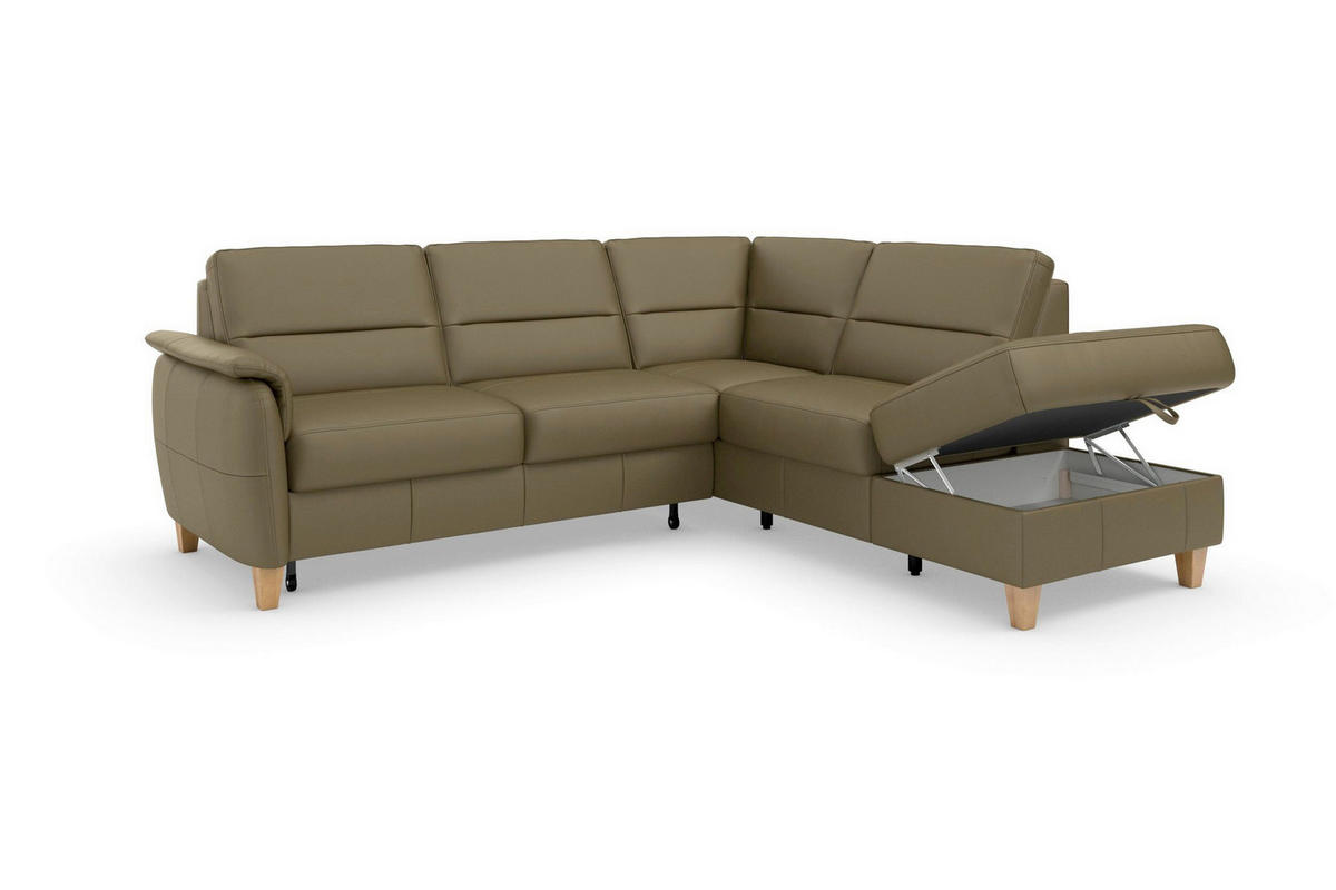 ECKSOFA PALMERA E Olivgrün Kombination Echtleder/Stoff Mikrofaser Stauraum  - Eichefarben/Olivgrün, Basics, Leder/Holz (236/212cm) - Sit & More