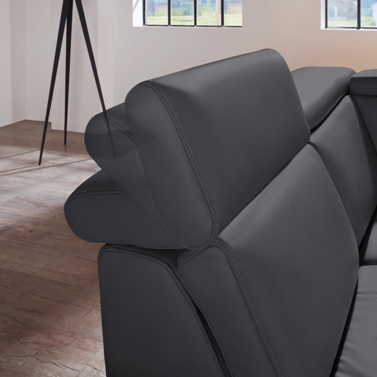 ECKSOFA in Echtleder Schwarz  - Alufarben/Schwarz, Design, Leder/Metall (239/271cm) - Cantus