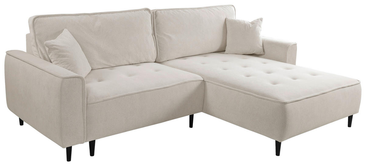 ECKSOFA in Flachgewebe Beige  - Beige/Schwarz, Design, Holz/Textil (263/183cm) - MID.YOU