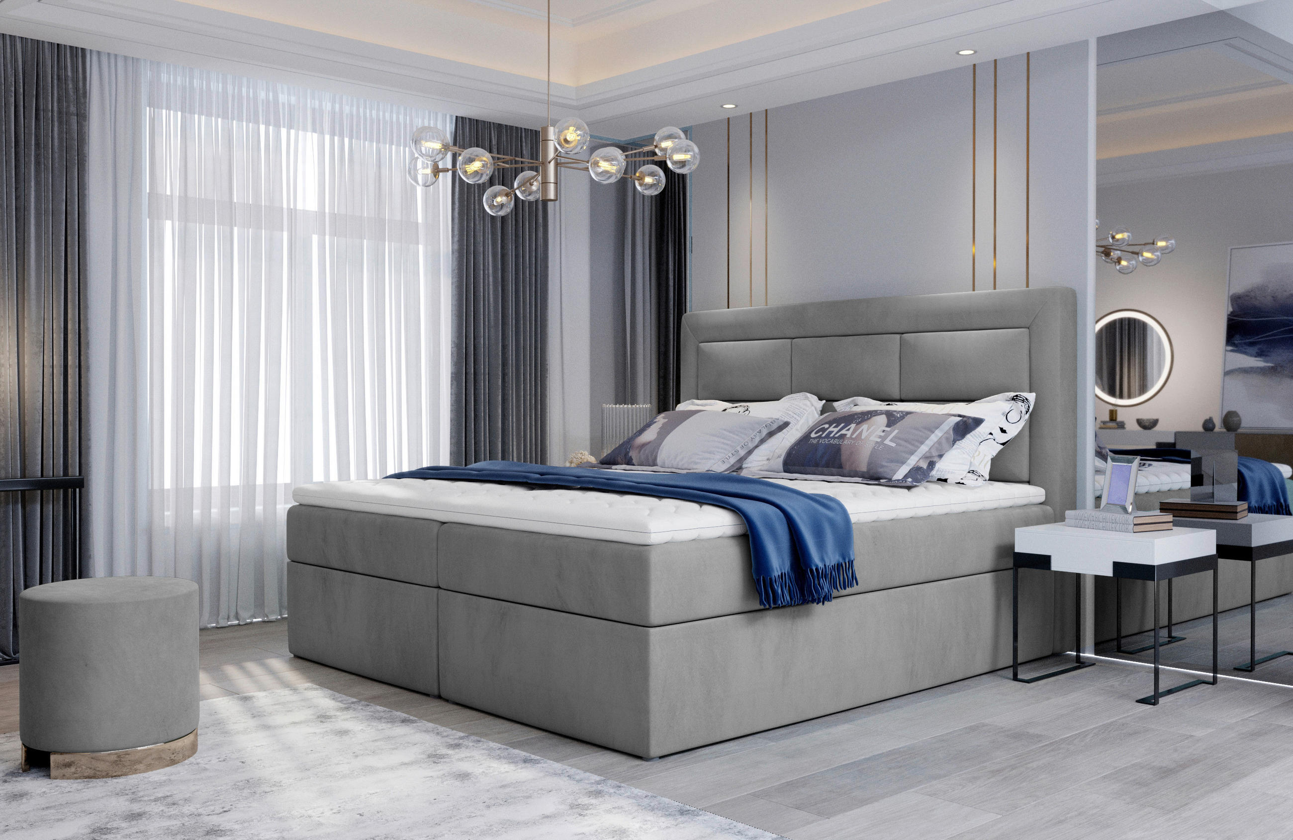 BOXBETT 180/200 cm  in Hellgrau  - Silberfarben/Hellgrau, MODERN, Holz/Kunststoff (180/200cm) - MID.YOU