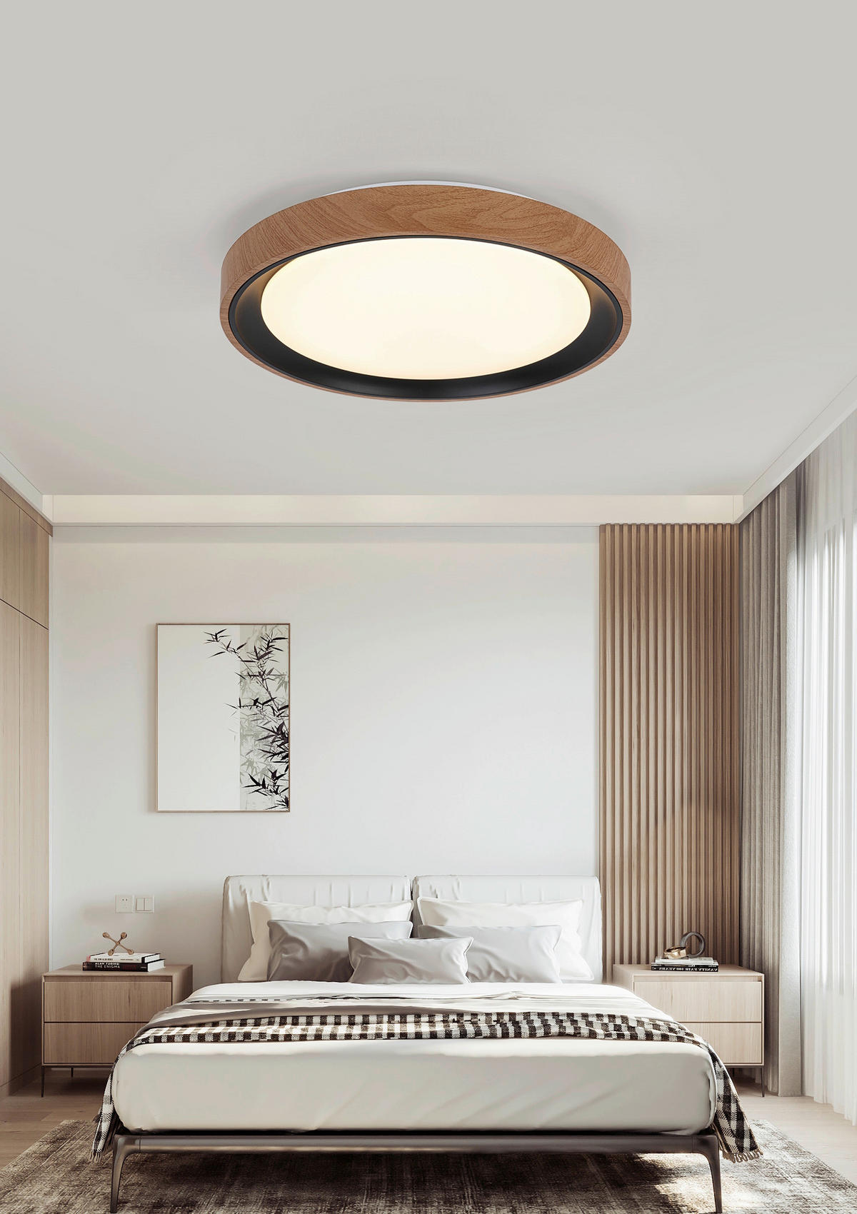 DECKENLEUCHTE 40/7 cm   - Eichefarben/Schwarz, Trend, Kunststoff/Metall (40/7cm) - Novel