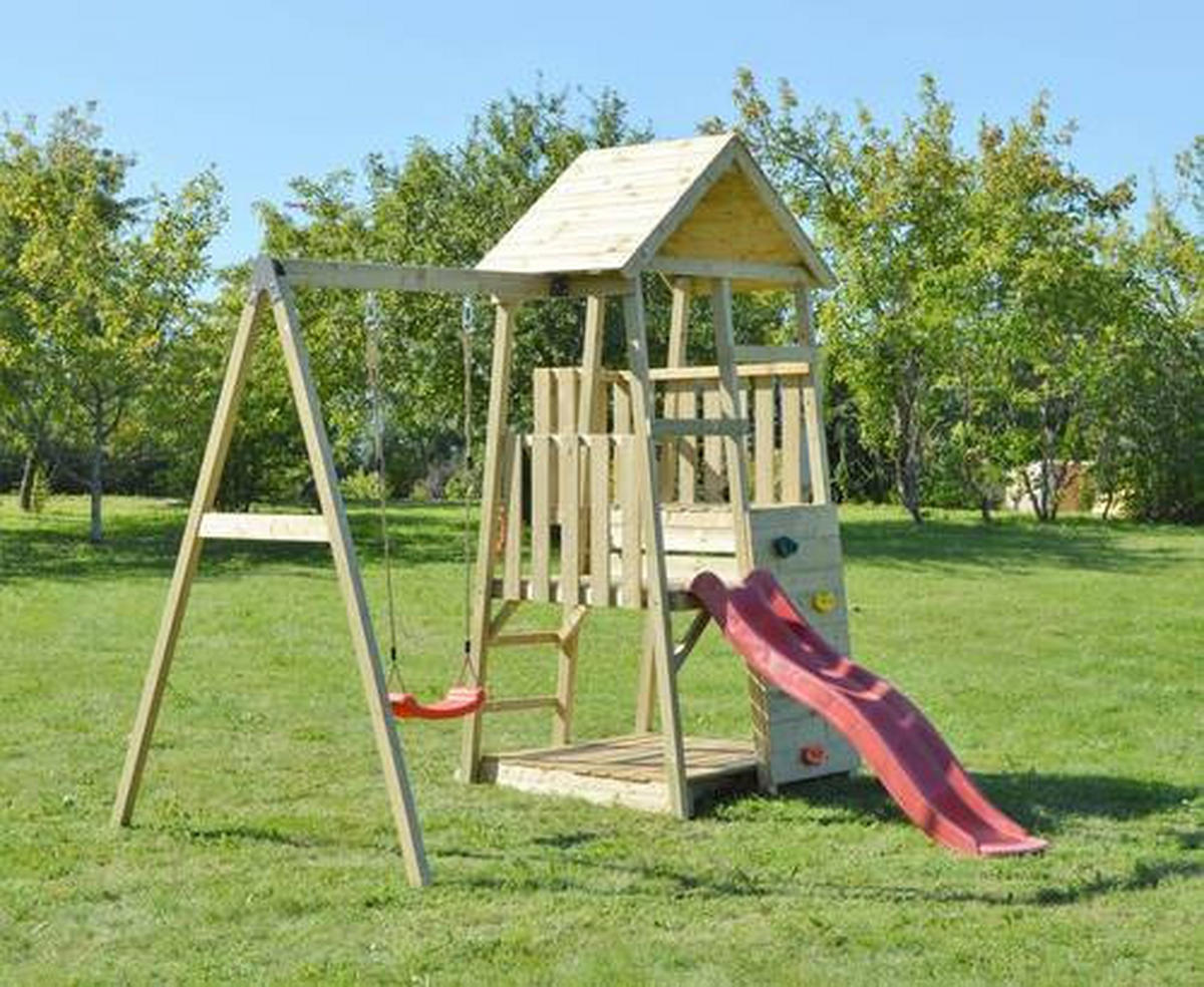 SPIELTURM 270/270/290 cm  - Rot/Naturfarben, KONVENTIONELL, Holz (270/270/290cm) - Ambia Garden