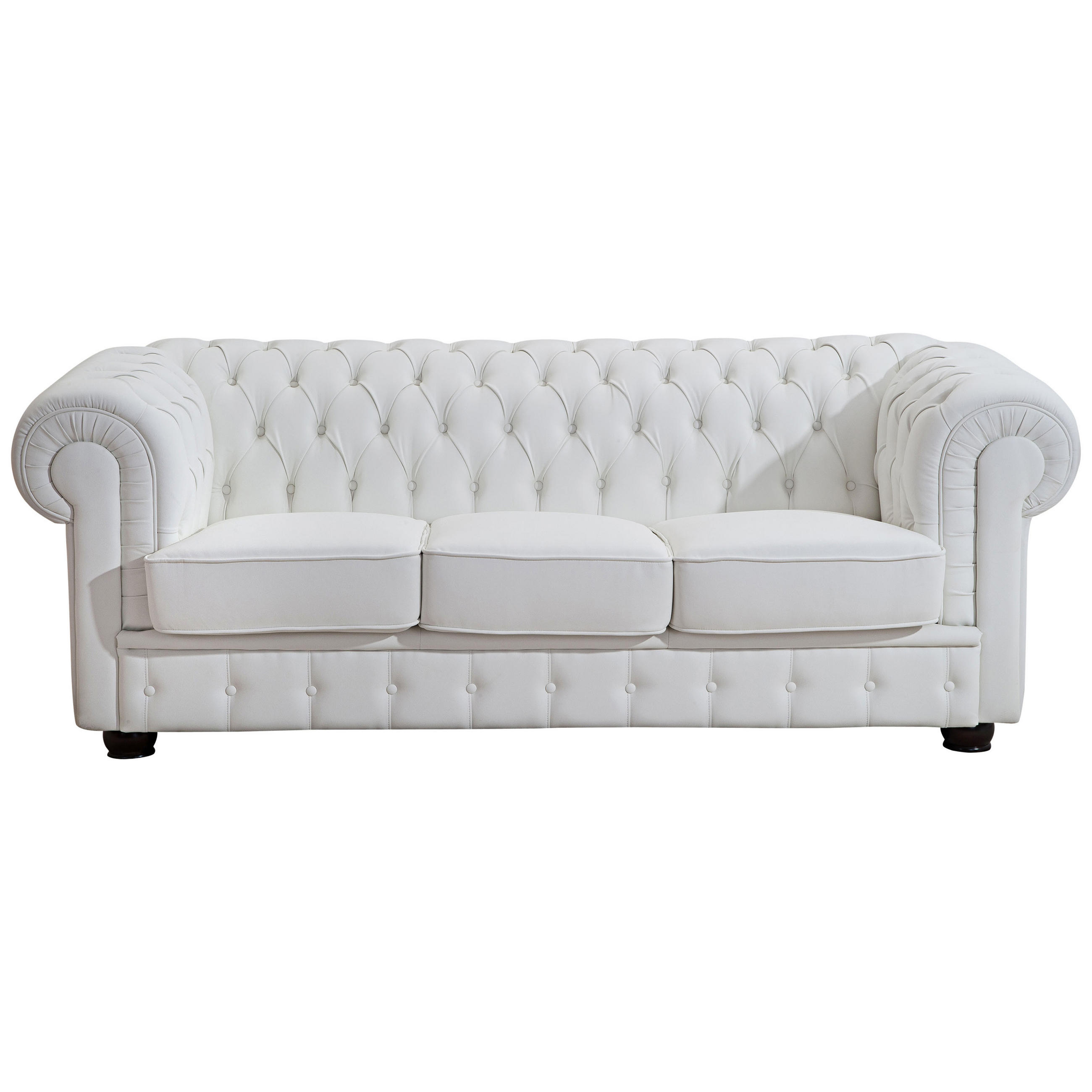 CHESTERFIELD-DREISITZER-SOFA Weiß Lederlook  - Nussbaumfarben/Weiß, Design, Holz/Textil (200/76/98cm) - Max Winzer