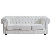 CHESTERFIELD-DREISITZER-SOFA Weiß Lederlook  - Nussbaumfarben/Weiß, Design, Holz/Textil (200/76/98cm) - Max Winzer