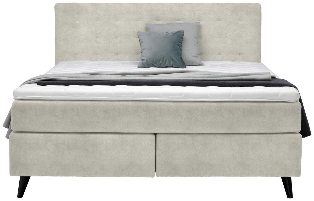 BOXSPRINGBETT 180/200 cm  in Ecru  - Ecru/Schwarz, Konventionell, Holz/Textil (180/200cm) - Voleo