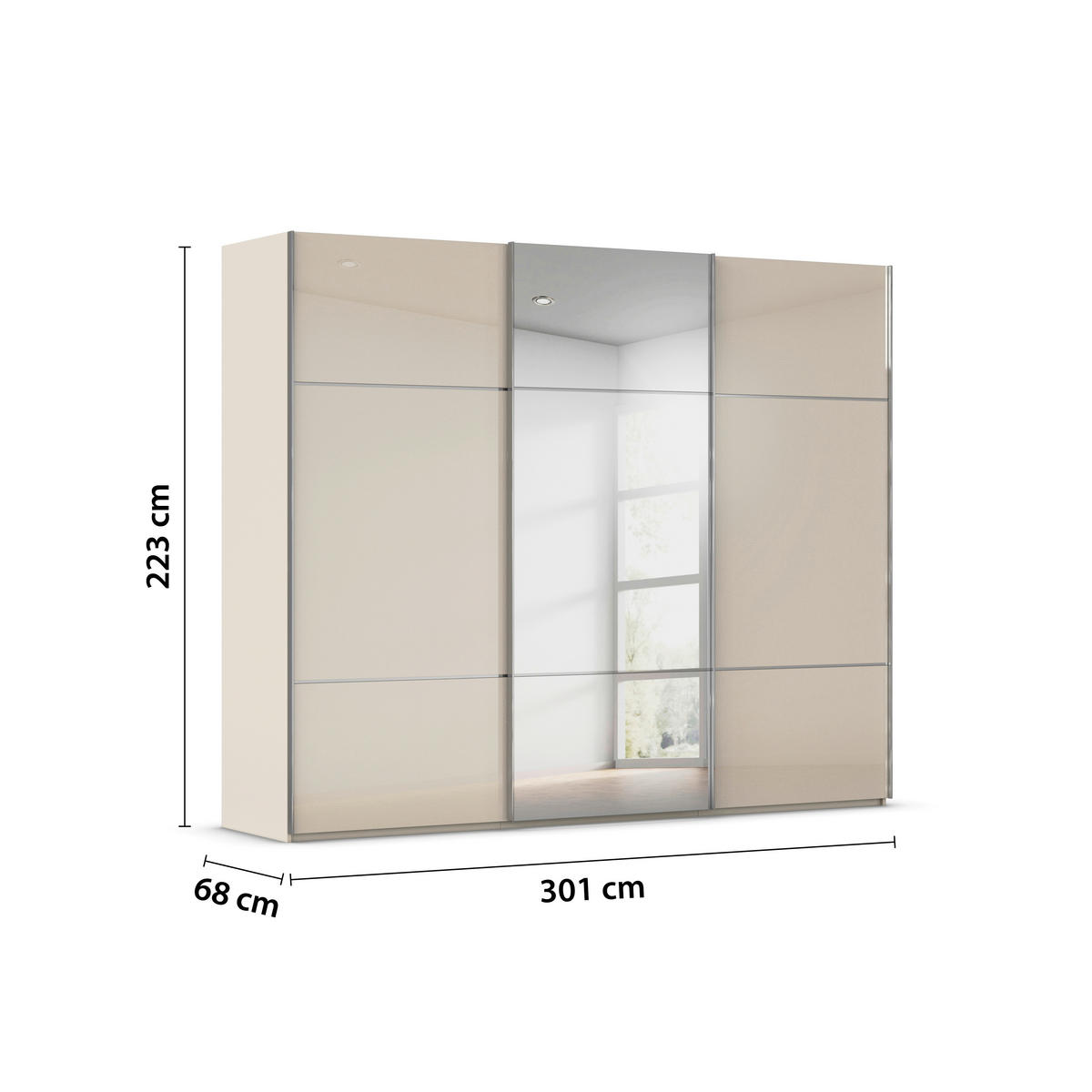 SCHWEBETÜRENSCHRANK in Champagner  - Chromfarben/Champagner, Konventionell, Glas/Holzwerkstoff (301/223/68cm) - Novel