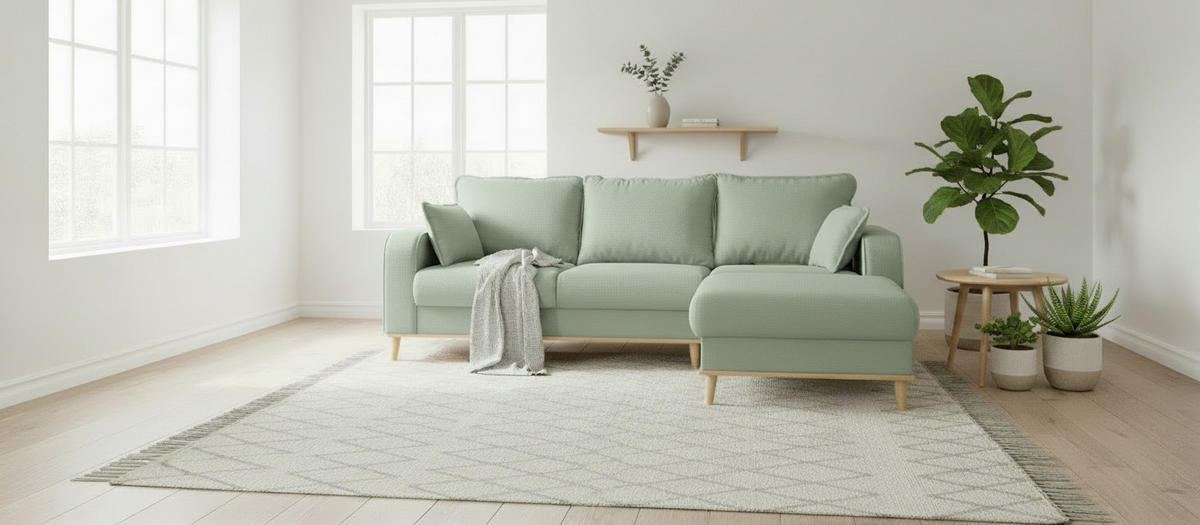 ECKSOFA Mikrofaser Mintgrün  - Wengefarben/Mintgrün, Design, Holz/Textil (230/150cm) - Livetastic
