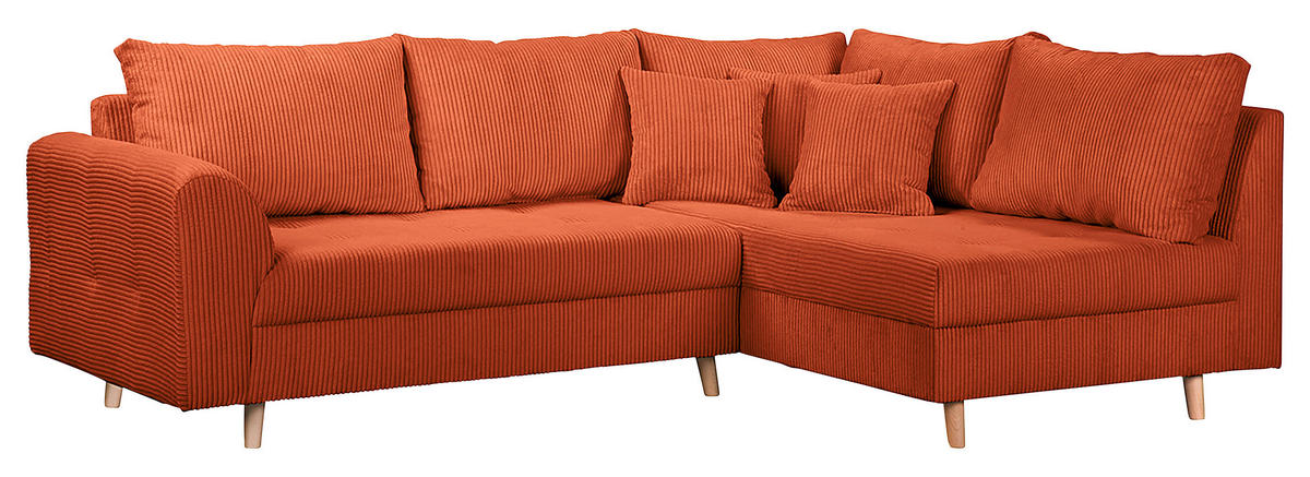 ECKSOFA inkl. Hocker Ariella in Cord Rostfarben  231/161 cm  - Rostfarben/Naturfarben, Design, Holz/Textil (231/161cm) - Livetastic