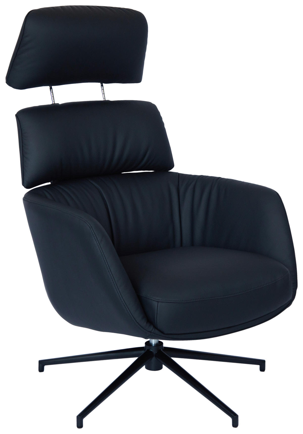 RELAXSESSELSET Echtleder Hocker, Kopfteilverstellung    - Schwarz, Design, Leder/Metall (73/110/87cm) - Dieter Knoll