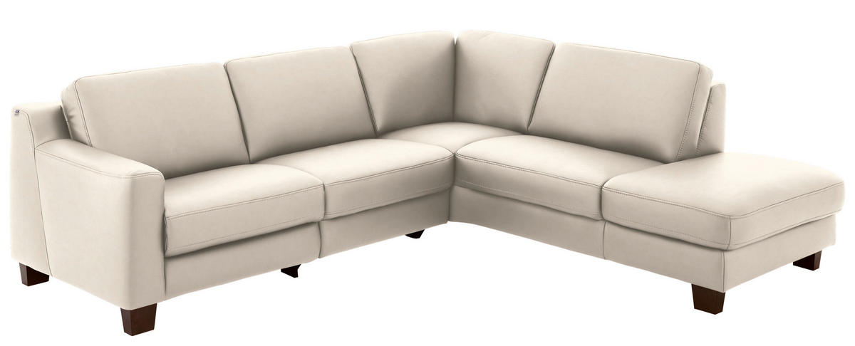 ECKSOFA in Echtleder Greige  - Greige/Eichefarben, Design, Leder/Holz (259/235cm) - Valdera