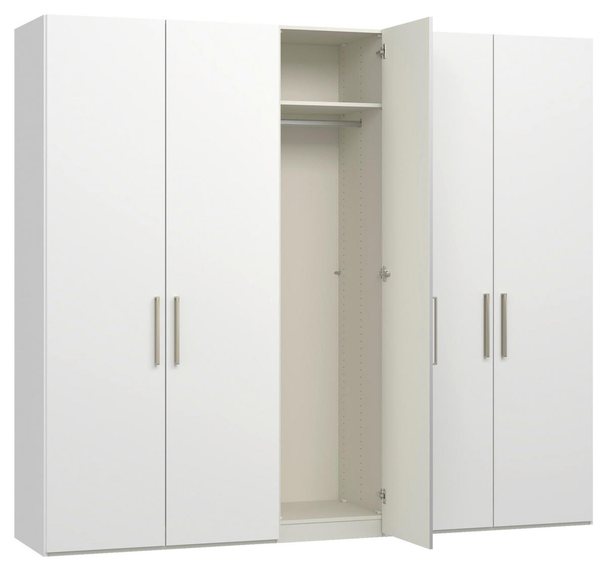 DREHTÜRENSCHRANK 253/220/59 cm,  in Weiß, 5-türig  - Edelstahlfarben/Weiß, Design, Glas/Holzwerkstoff (253/220/59cm) - Jutzler