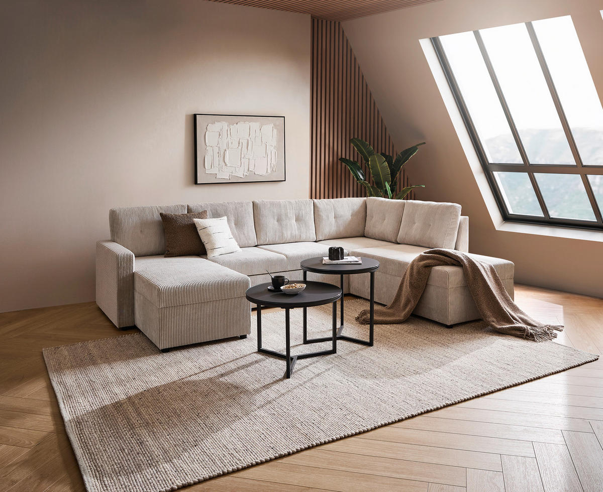 WOHNLANDSCHAFT in Cord Naturfarben  - Schwarz/Naturfarben, Konventionell, Kunststoff/Textil (126/293/155cm) - Ti'me