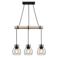 HÄNGLAMPA 50/14/140 cm  - svart/naturfärgad, Klassisk, metall/trä (50/14/140cm) - Globo